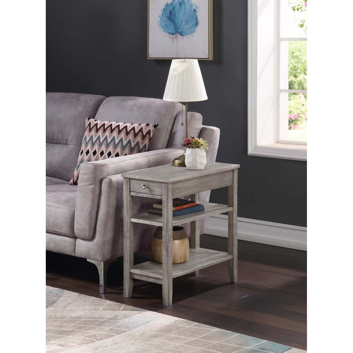 Convenience Concepts American Heritage 1 Drawer Chairside End Table with Shelves