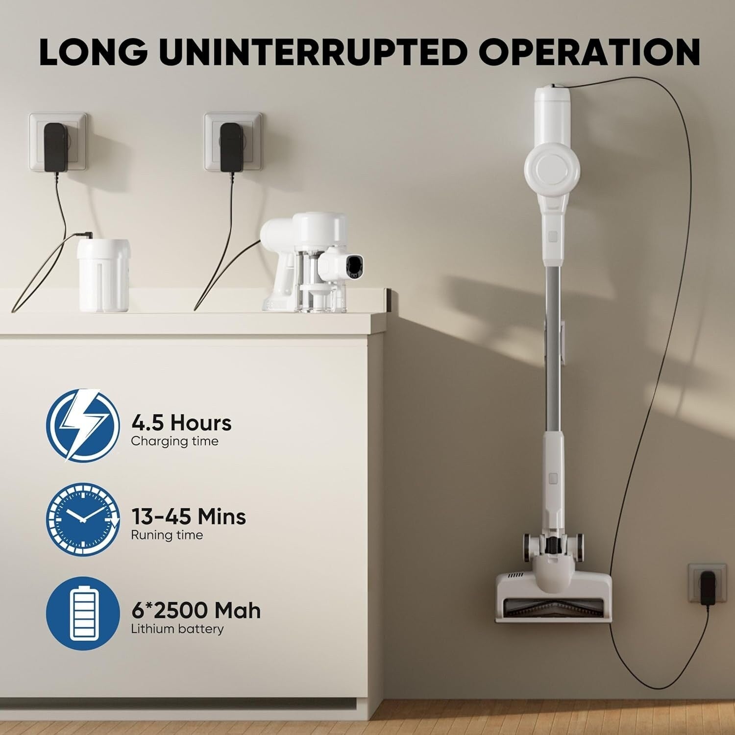 Aspirateur balai sans fil 3 en 1, léger pour tapis, sols durs, poils d'animaux et nettoyage de la maison