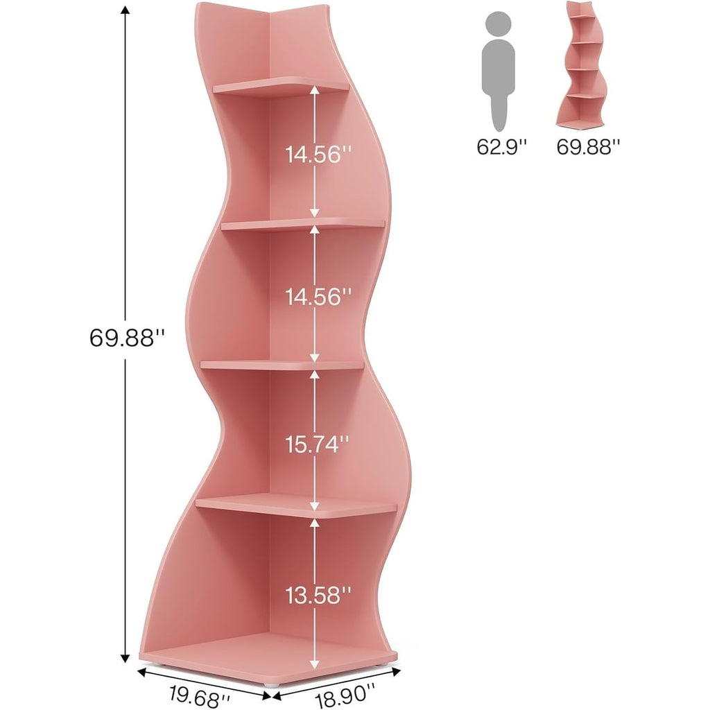 Corner Shelf Bookcase Bookshelf with Unique Shape for Living Room, Home Office
