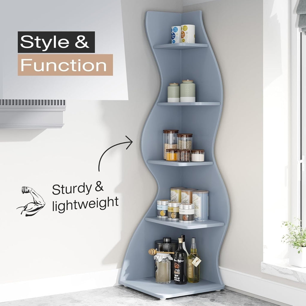 Corner Shelf Bookcase Bookshelf with Unique Shape for Living Room, Home Office