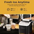Countertop Ice Maker with Ice Scoop and Basket, 9 Cubes in 6 Mins, 26.5lbs/24h, 2 Sizes of Bullet Ice, Self-Cleaning