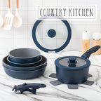 Batterie de cuisine Country Kitchen 16 pièces pour camping-car, en céramique avec poignée amovible, compatible avec le four