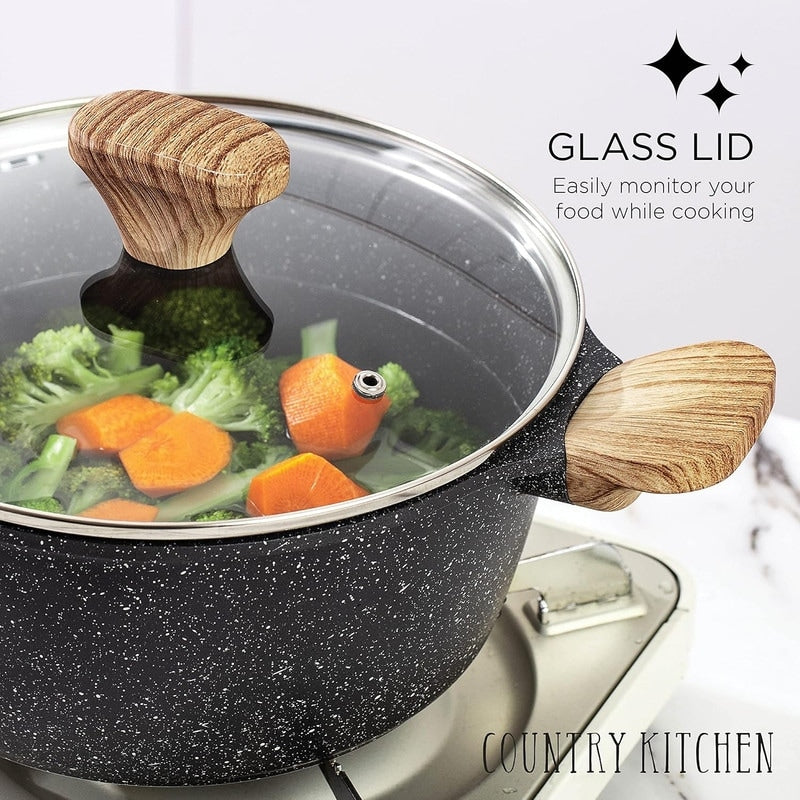 Country Kitchen Non-Stick Cast Aluminum Cookware Set - Durable Kitchen Cookware for Everyday Cooking, 6-11 Pc