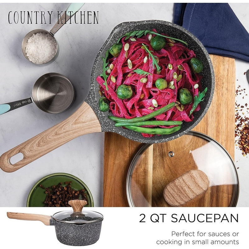 Country Kitchen Non-Stick Cast Aluminum Cookware Set - Durable Kitchen Cookware for Everyday Cooking, 6-11 Pc