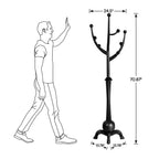 Porte-manteau autoportant en bois d'hévéa avec 8 crochets - 24,5 L x 70,87 H