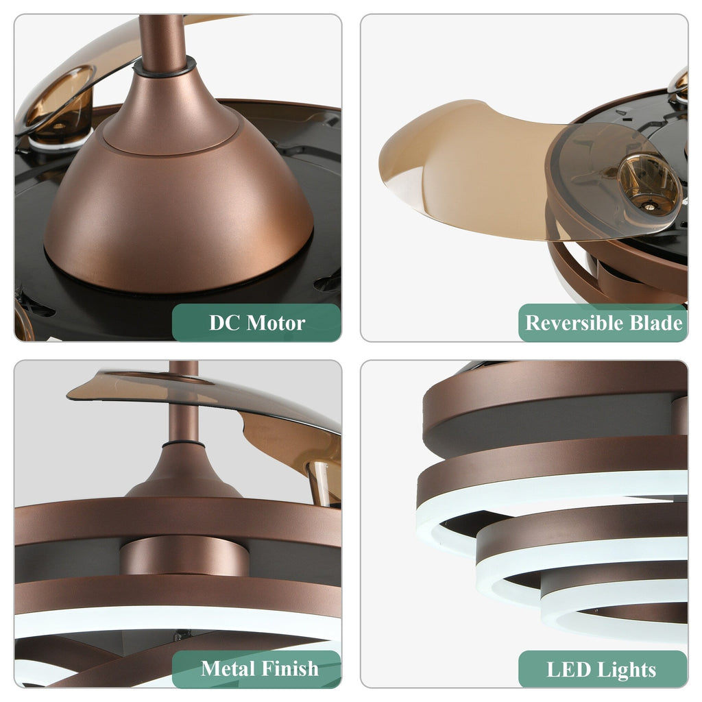 Ventilateur de plafond rétractable Cusp Barn 42 avec lumières et télécommande DIY Forme Fandelier Moderne Silencieux Moteur CC Plafonnier LED