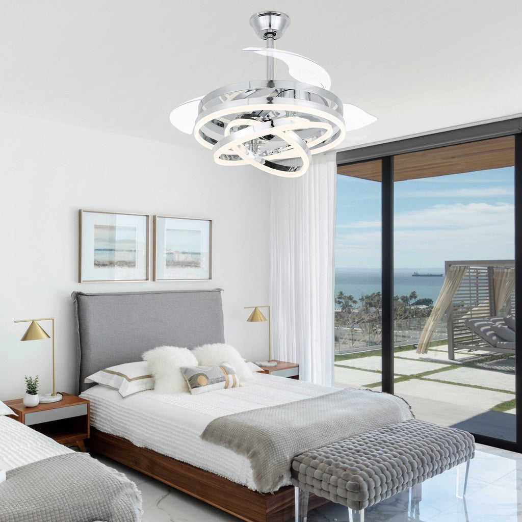 Ventilateur de plafond rétractable Cusp Barn 42 avec lumières et télécommande DIY Forme Fandelier Moderne Silencieux Moteur CC Plafonnier LED