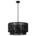 Lustre tambour en rotin noir à 4 lumières Cynthia - 22 po de largeur