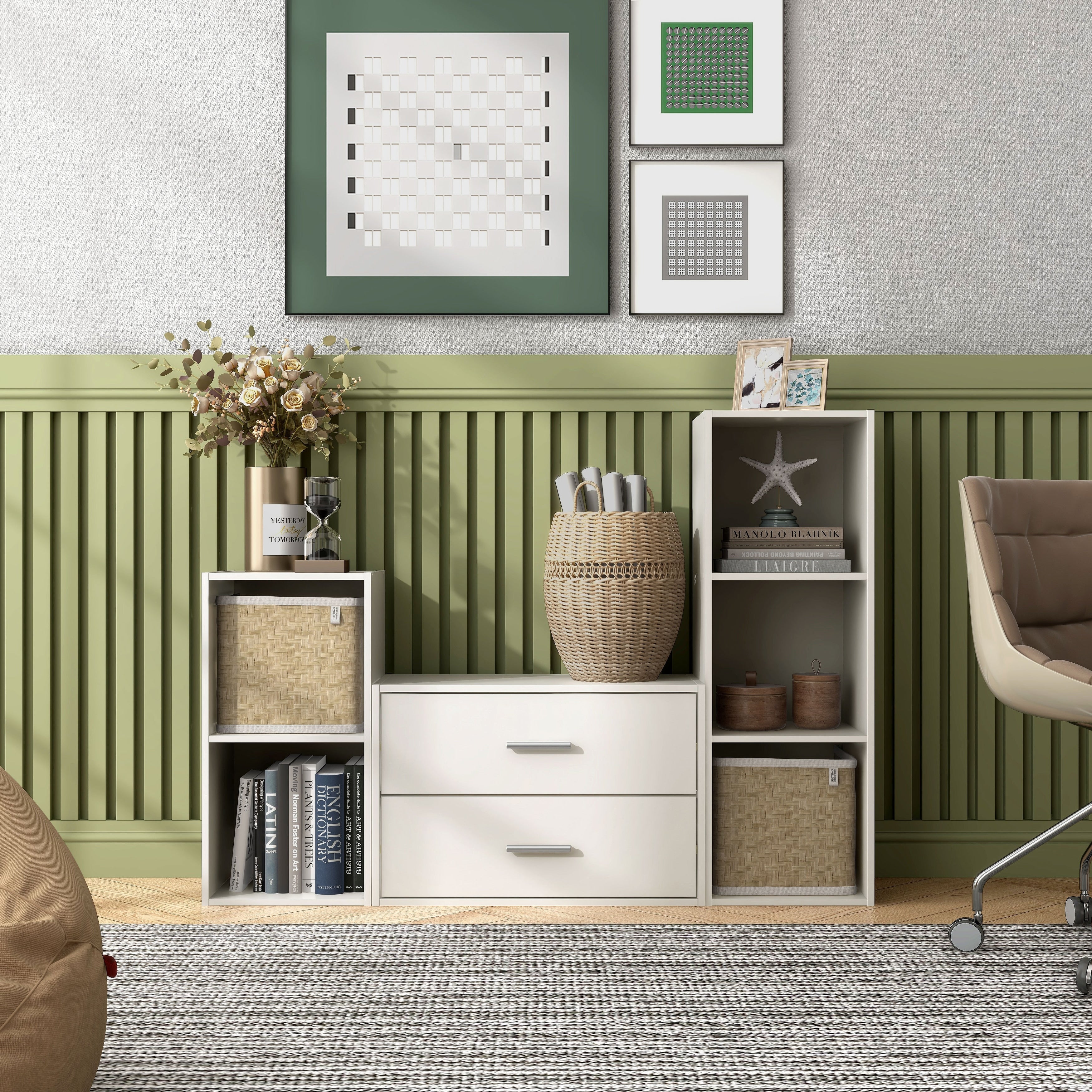 DH BASIC Modern Wood Customizable Stackable Storage Organizer - Cube Shelves, Drawer Cabinet, Bookcase with Doors by Denhour