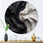 Designart Black White Marbled Dreamscape V Modern Geometric Metal Round Wall Art