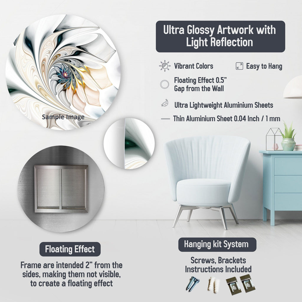 Designart Black White Marbled Dreamscape V Modern Geometric Metal Round Wall Art