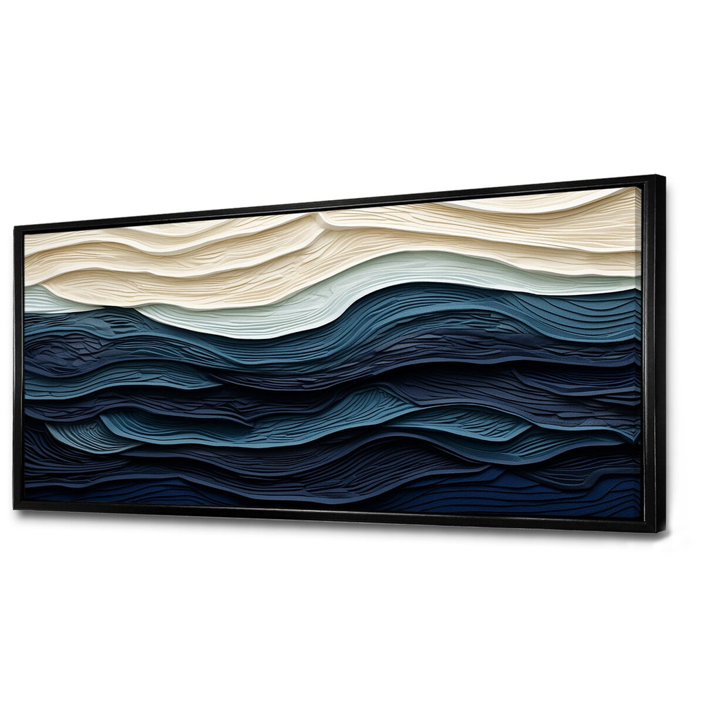 Designart Blue And White Coastal Wave S Edge Coastal Minimalism Blue Wall Decor Coastal Living Room Framed Canvas Art