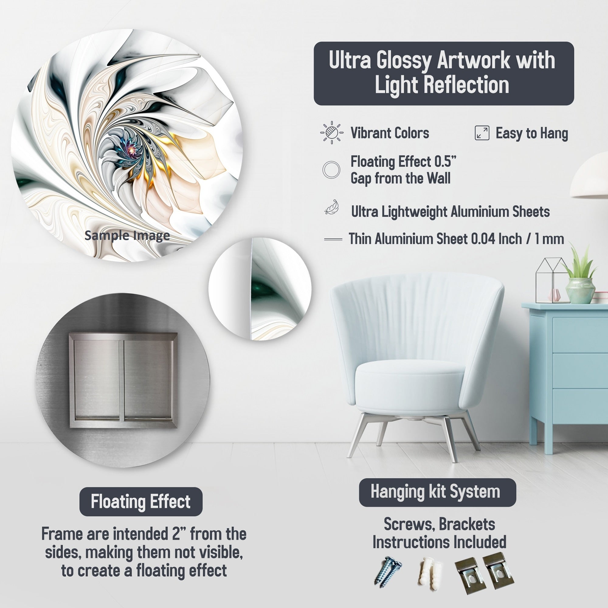 Designart Bohemian Earthly Floral Collage I Abstract Metal Wall Art Living Room