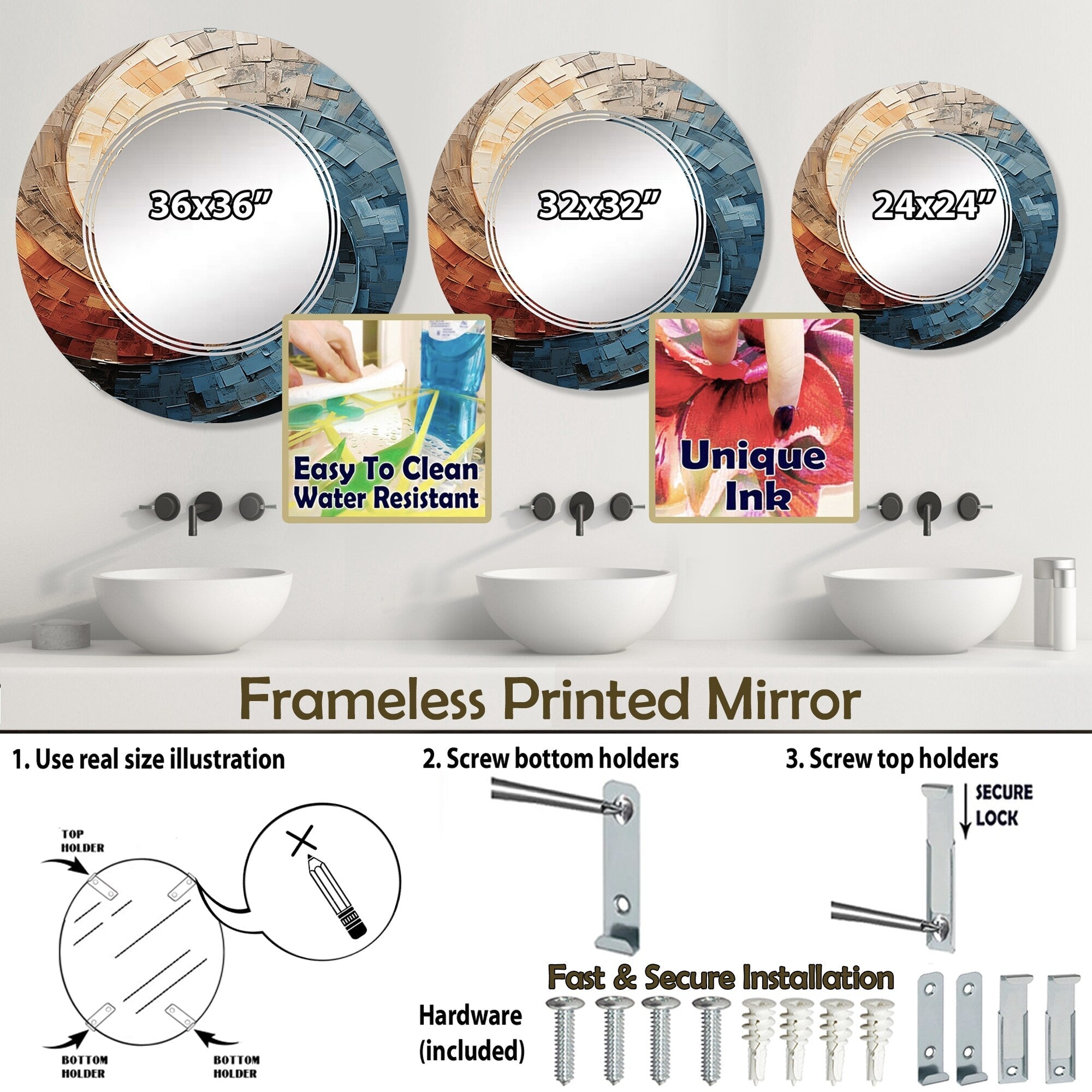 Miroir mural moderne abstrait en spirale avec collage Designart