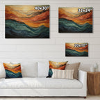 Impression moderne de paysage de montagnes audacieuses corail sarcelle Designart sur bois de pin naturel