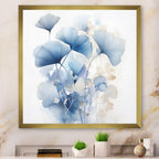 Designart Delicate Blue Ginko Leaves On White Watercolor Leaves Framed Wall Art Living Room