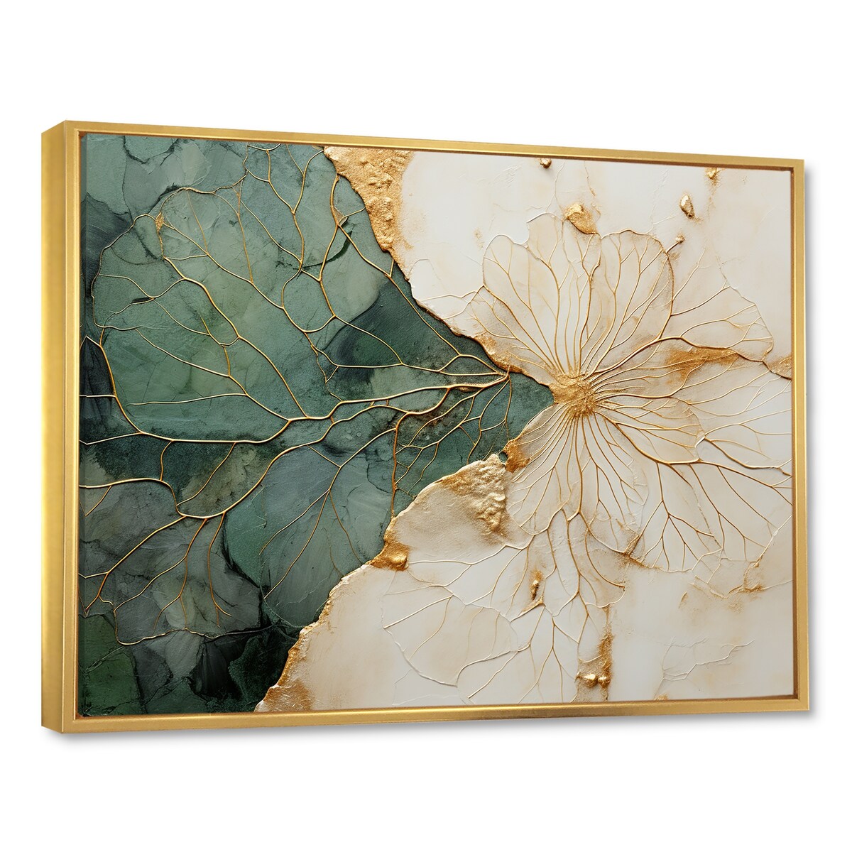 Designart Green Gold Minimalism Poteries I Abstract Spirals Framed Wall Art Living Room