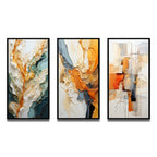 Lot de 3 œuvres d'art murales abstraites encadrées Designart orange et blanc, abstraction organique, pour décoration de salon