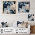Designart Under Water Blue And White Corals Collage Coastal Framed Canvas Wall Art