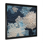 Designart Under Water Blue And White Corals Collage Coastal Framed Canvas Wall Art