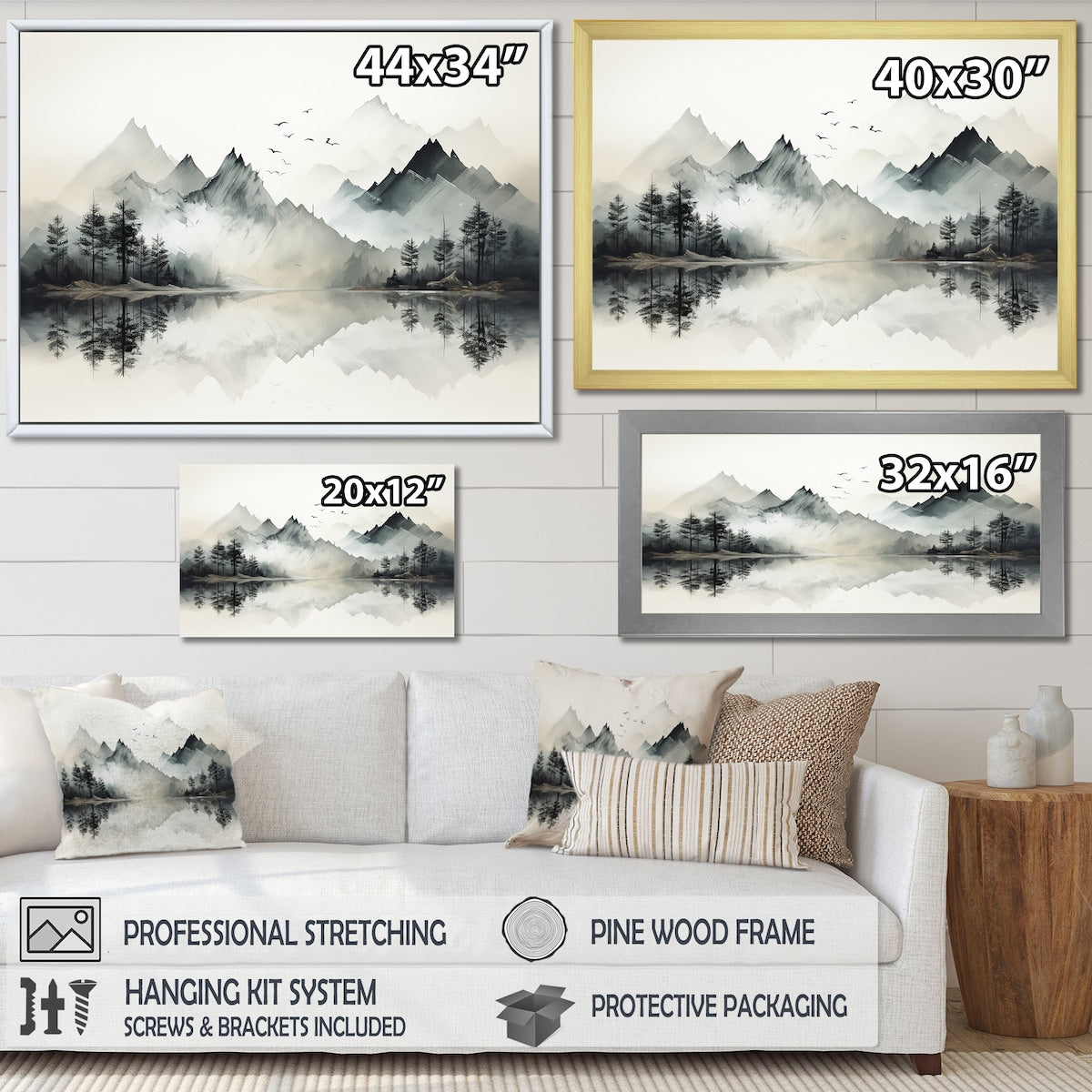 Designart Watercolor Lake And Forest Dream I Landscape Mountains Framed Canvas Wall Art