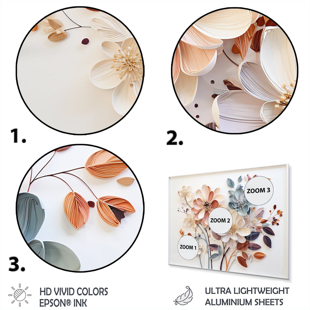 Designart White Botanical Collage Abstract Botanicals Metal Wall Art Living Room