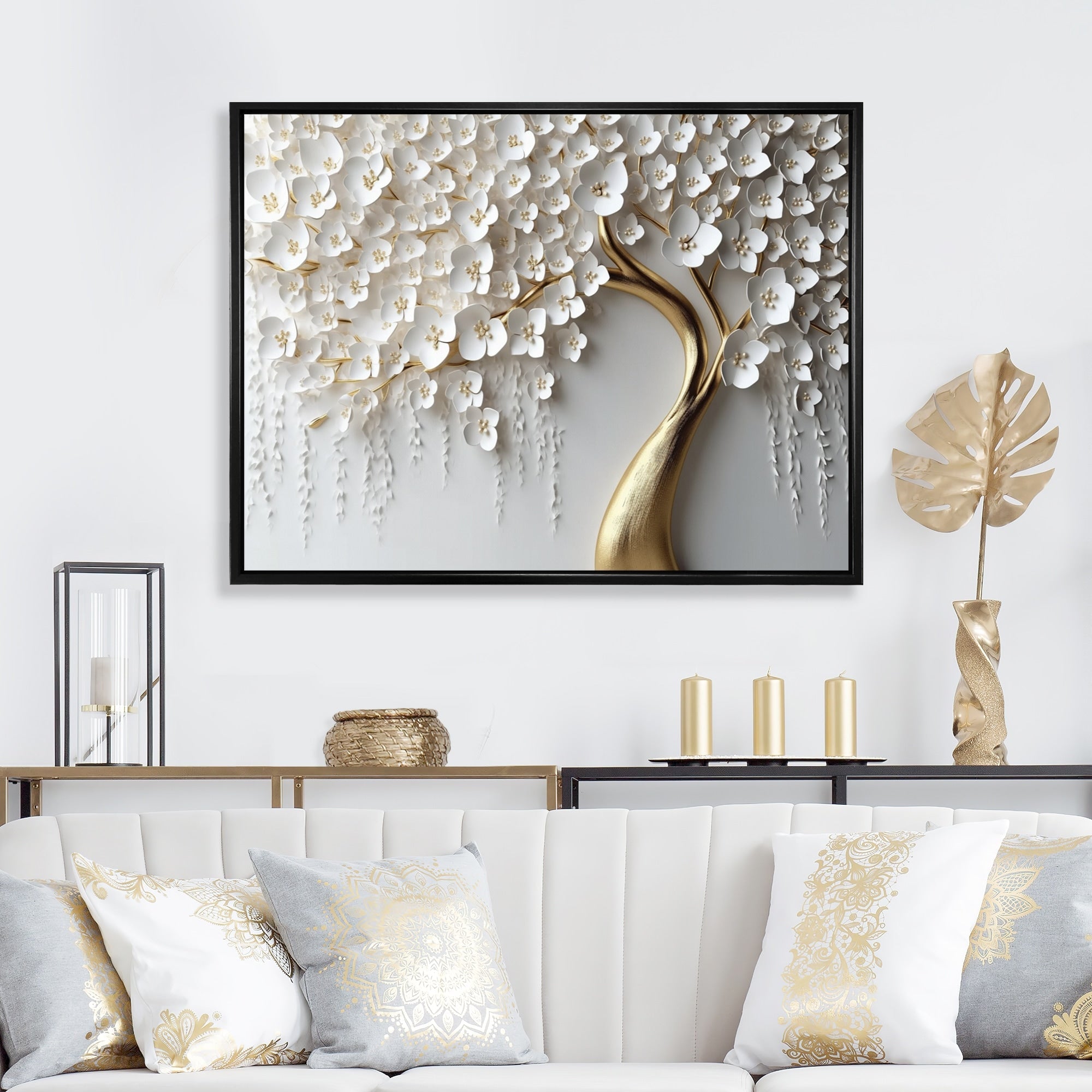 Designart White Orchid Tree Garden Of Branches Iv Tree Floral Framed Wall Art For Living Room