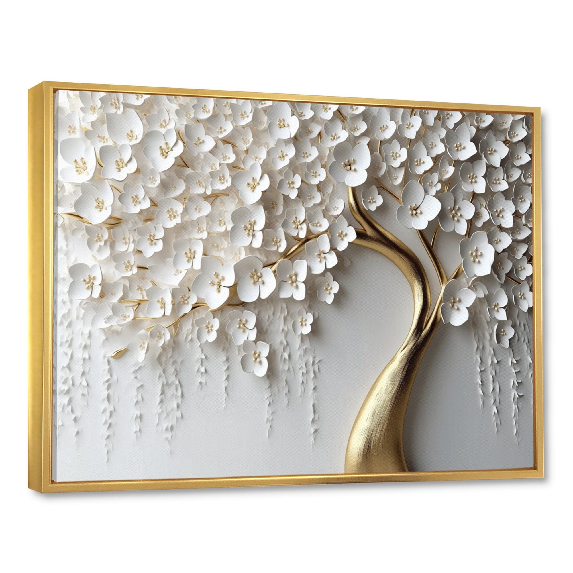 Designart White Orchid Tree Garden Of Branches Iv Tree Floral Framed Wall Art For Living Room