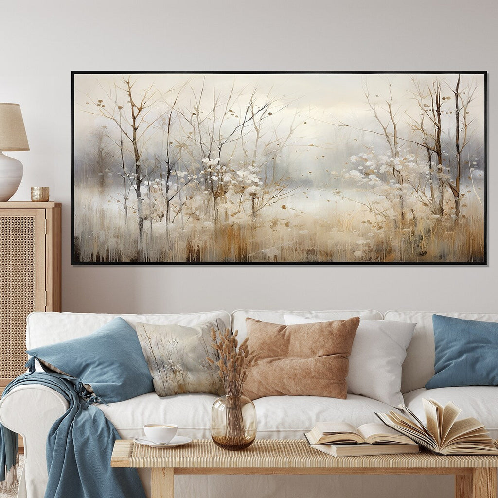 Designart Winter Meadow View Calmness II Meadow Grey Wall Decor - Traditional Bedroom Framed Canvas Wall Art
