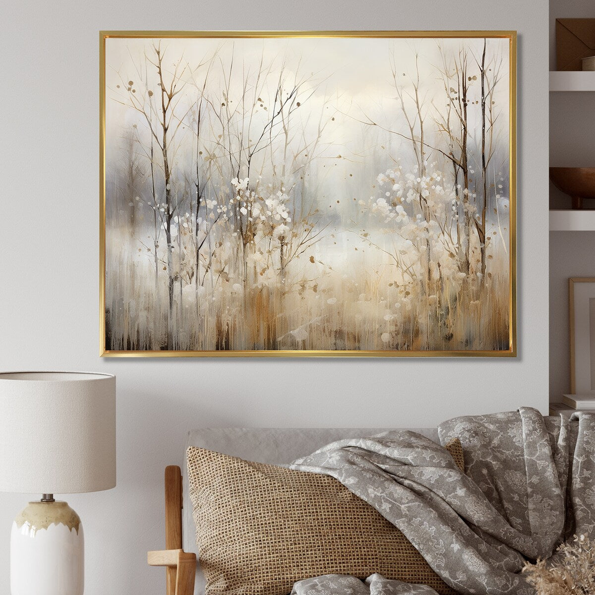 Designart Winter Meadow View Calmness II Meadow Grey Wall Decor - Traditional Bedroom Framed Canvas Wall Art