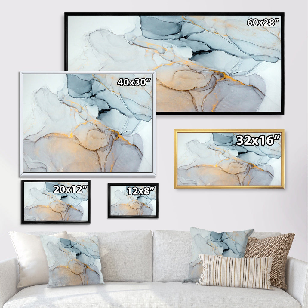 Designart Luxry Blue And Grey Marble Art Ripples II Abstract Framed Canvas Wall Art