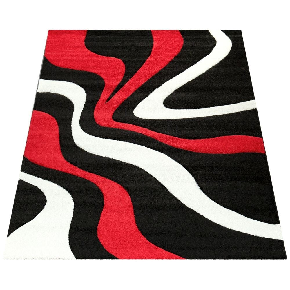 Designer Area Rug with Contour Cut and Modern Wave Pattern