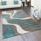 Designer Area Rug with Contour Cut and Modern Wave Pattern