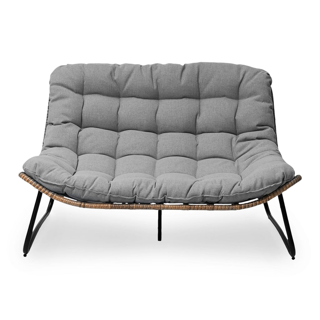 Fauteuil Papasan double avec coussin, rotin PE toutes saisons et cadre en métal pour intérieur et extérieur