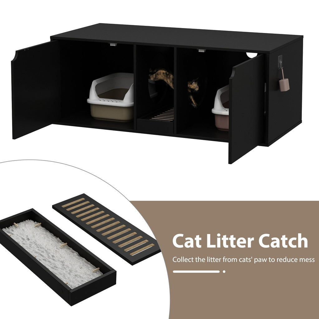 Dual-Compartment Cat Litter Box Enclosure Multi-Functional Furniture