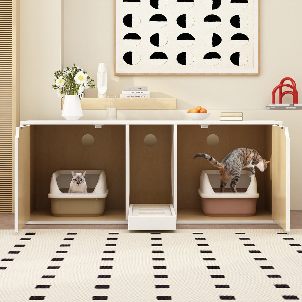 Dual-Compartment Cat Litter Box Enclosure Multi-Functional Furniture