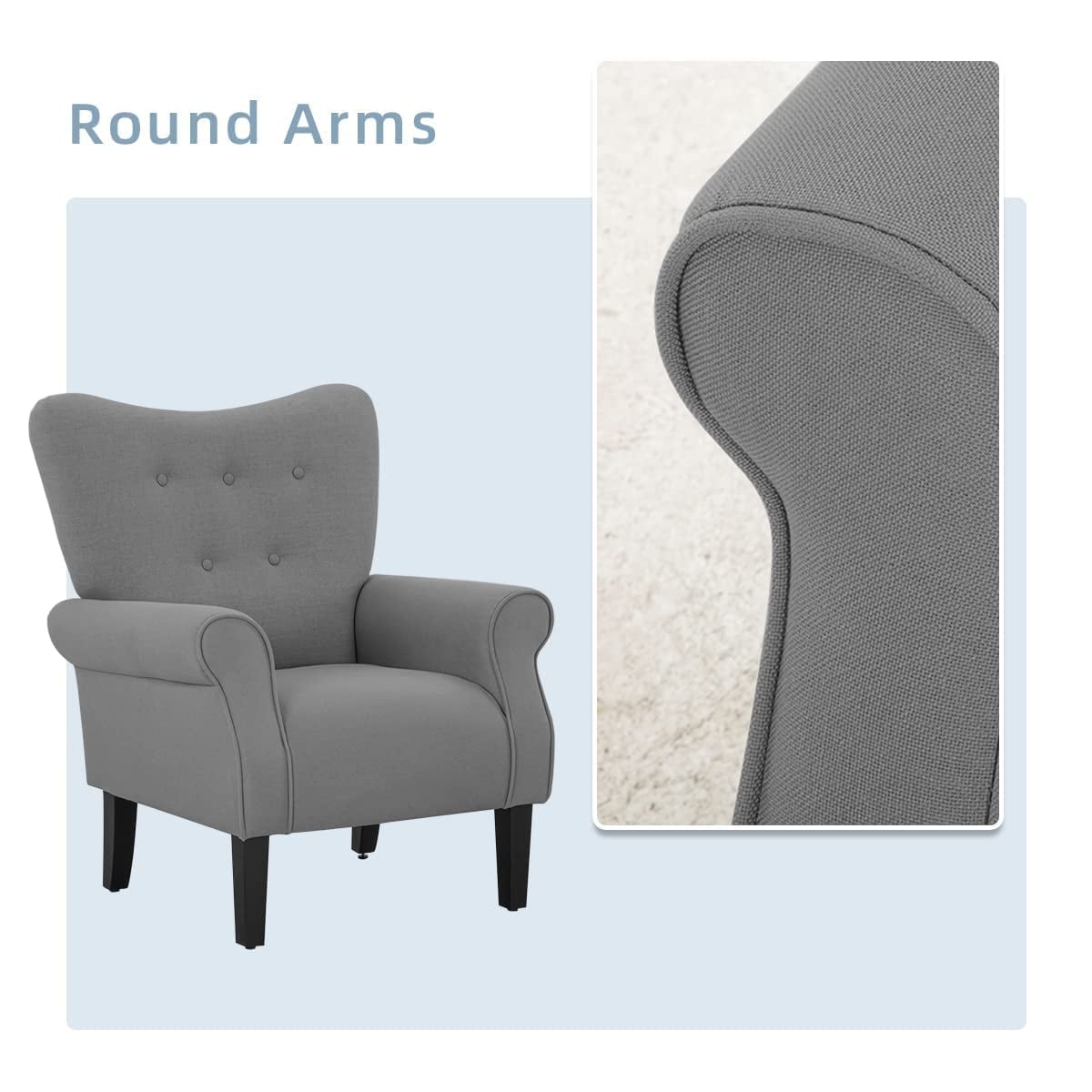 Fauteuil d'appoint moderne Erommy, fauteuil à dossier haut, canapé simple en tissu rembourré avec pieds en bois pour le salon