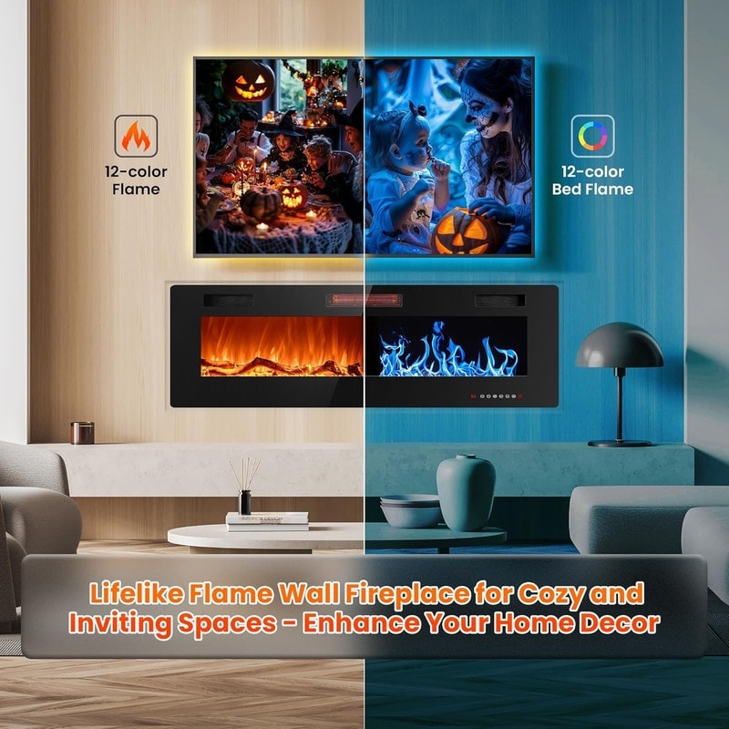 Cheminée électrique encastrée murale avec télécommande (750-1500 W)