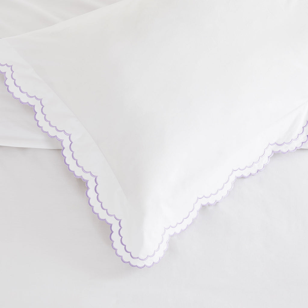 Embroidered Percale Crisp Cotton Double Scallopier Duvet Set and Sham