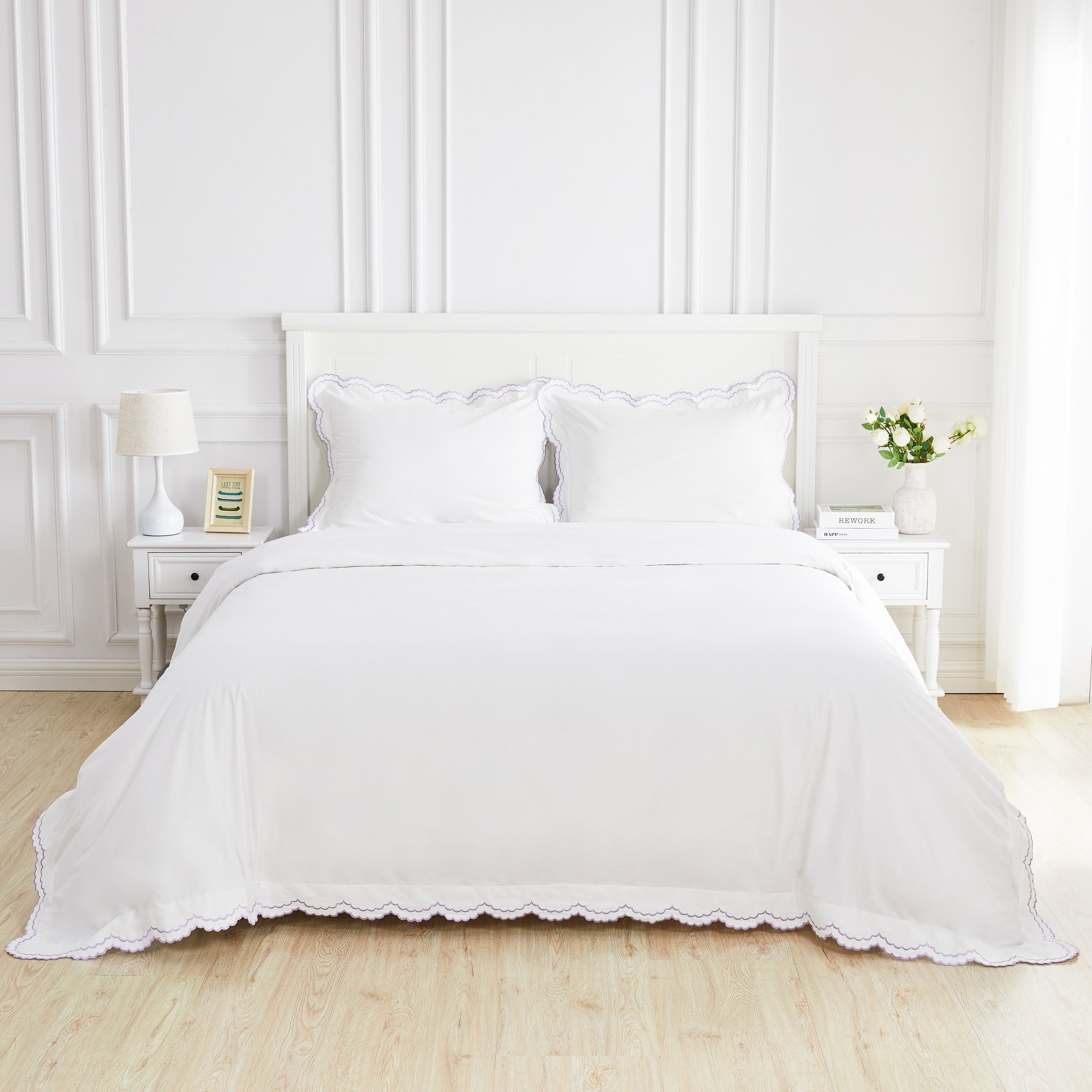 Embroidered Percale Crisp Cotton Double Scallopier Duvet Set and Sham