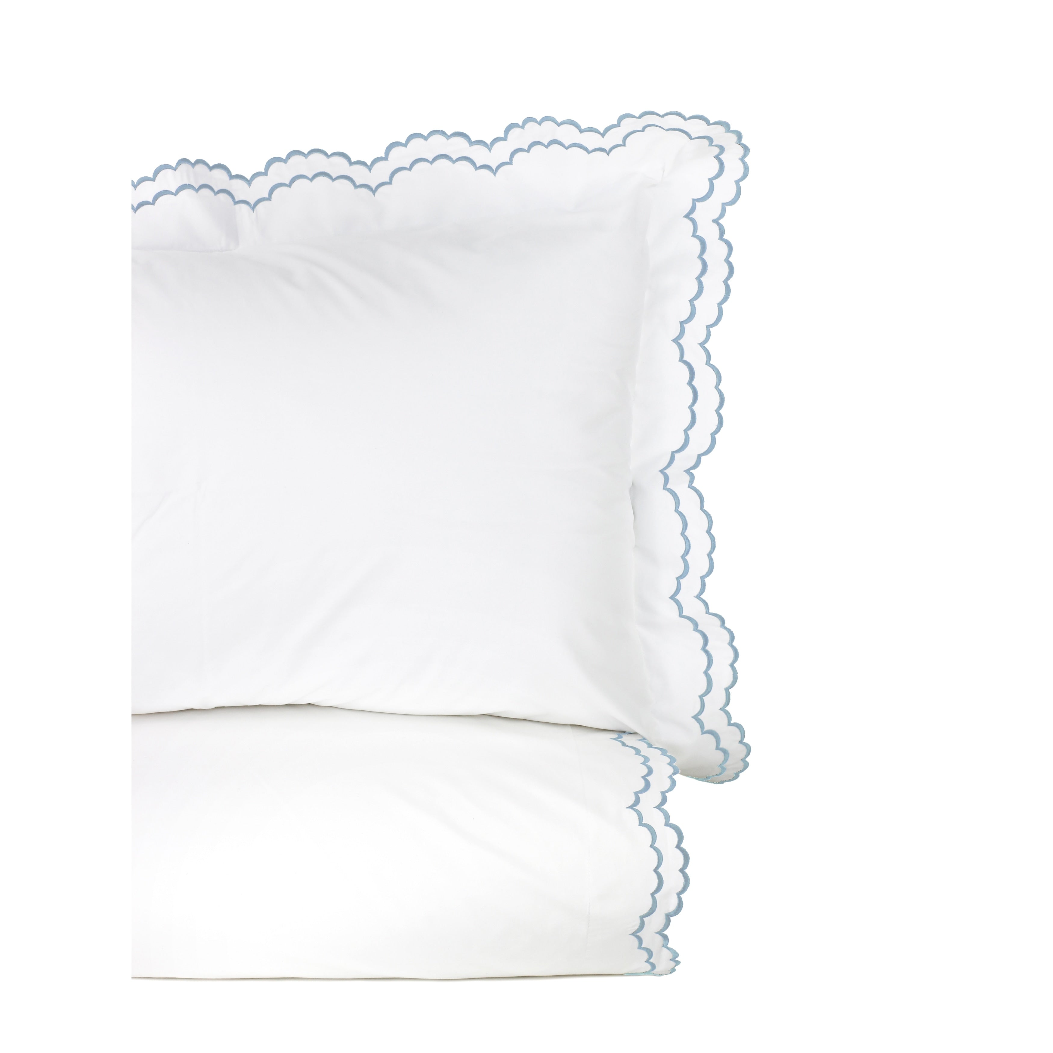 Embroidered Percale Crisp Cotton Double Scallopier Duvet Set and Sham