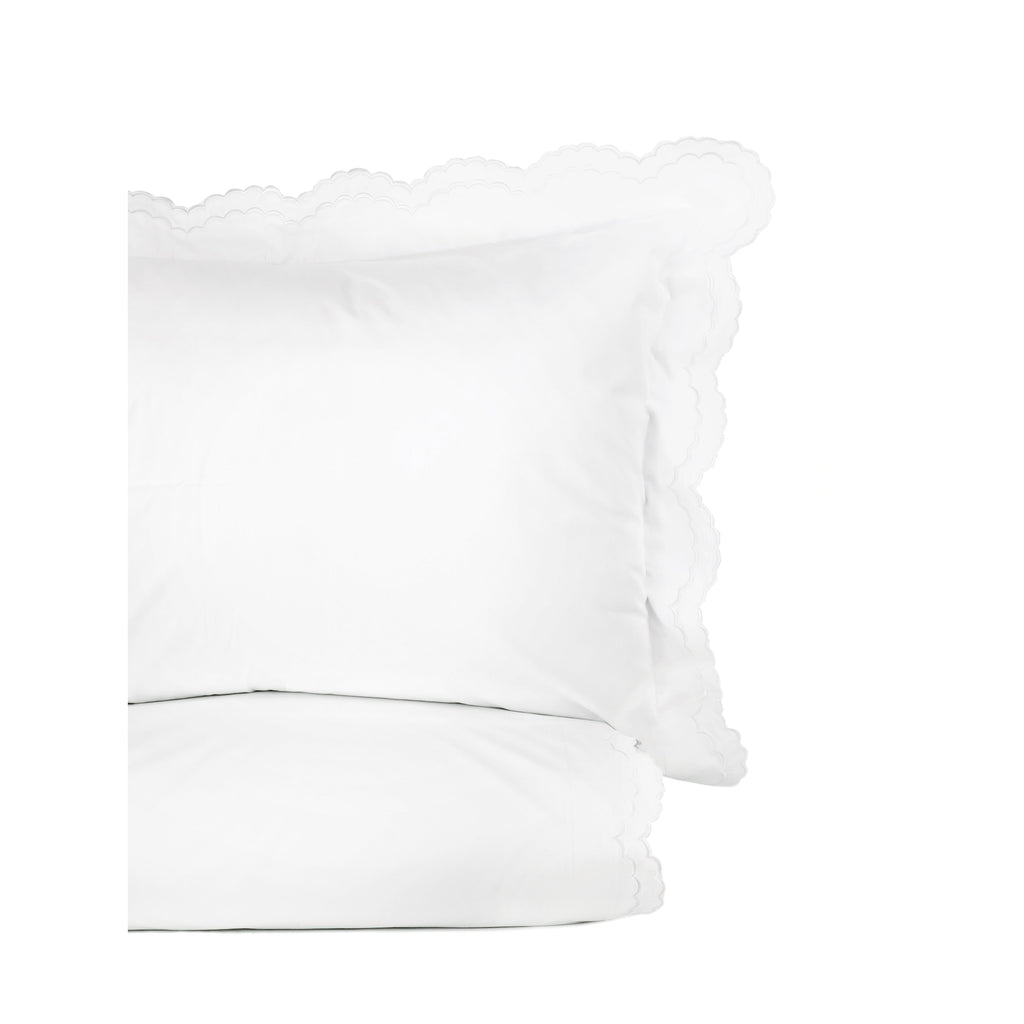 Embroidered Percale Crisp Cotton Double Scallopier Duvet Set and Sham