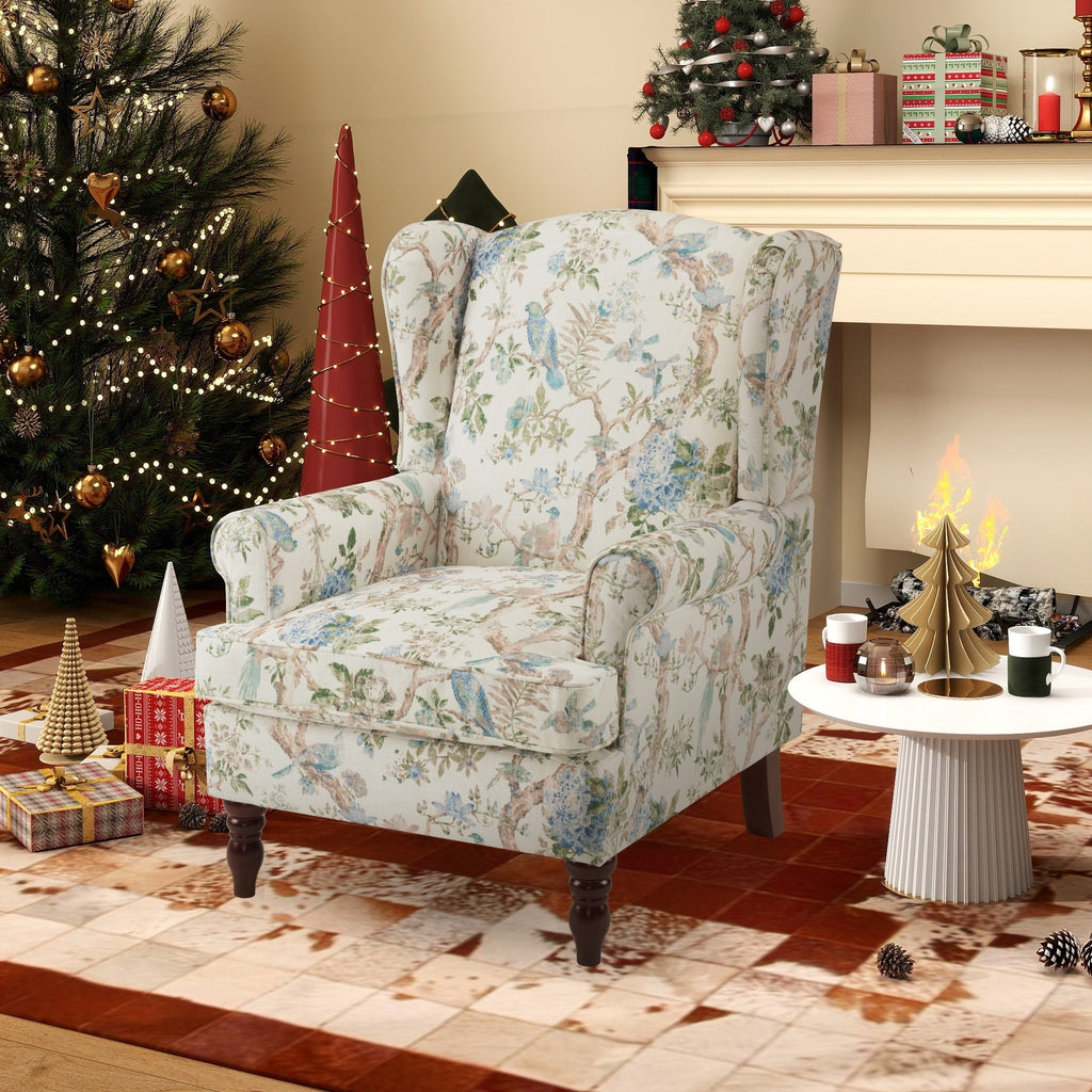 Fauteuil d'appoint moderne Erommy, fauteuil à dossier haut, canapé simple en tissu rembourré avec pieds en bois pour le salon