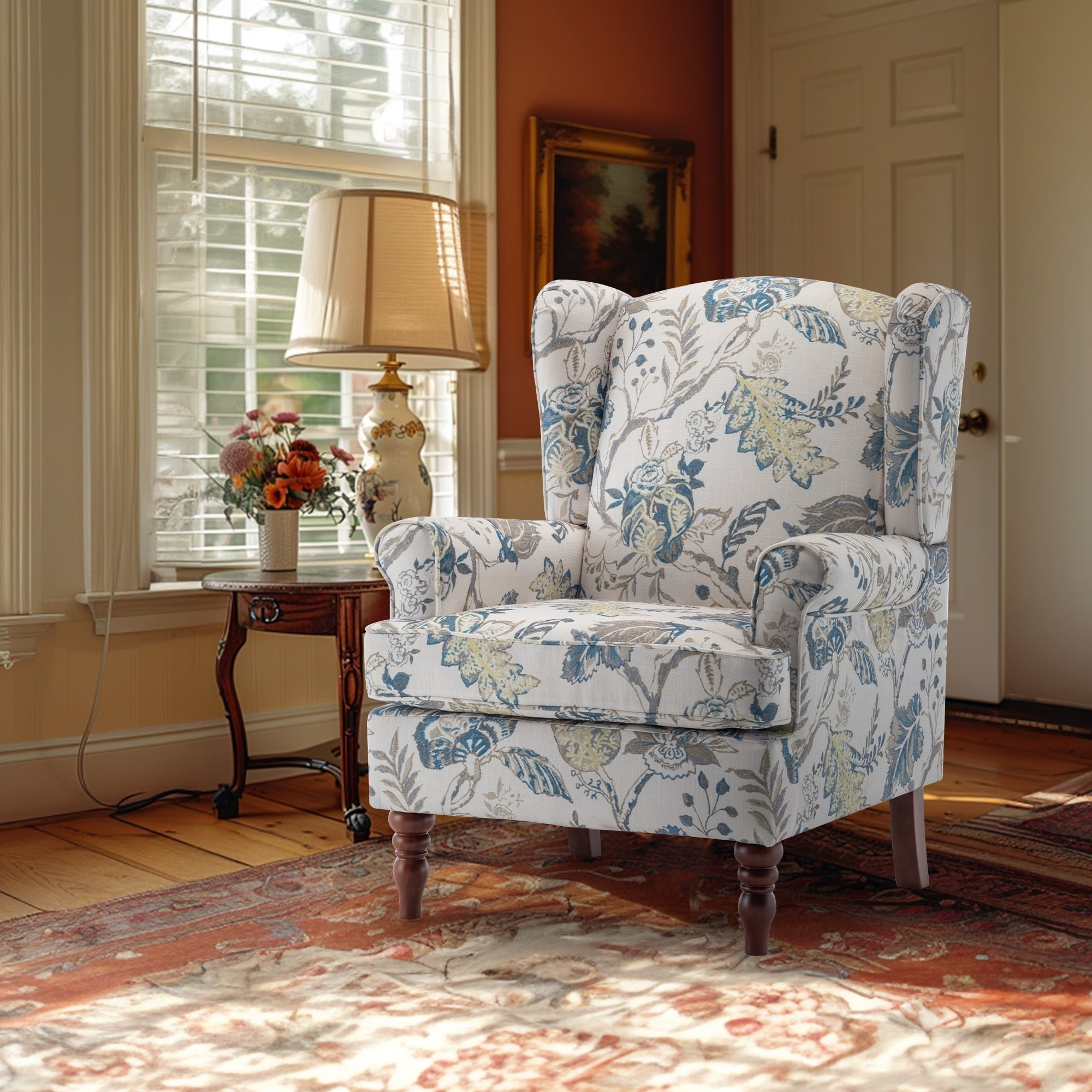 Fauteuil d'appoint moderne Erommy, fauteuil à dossier haut, canapé simple en tissu rembourré avec pieds en bois pour le salon