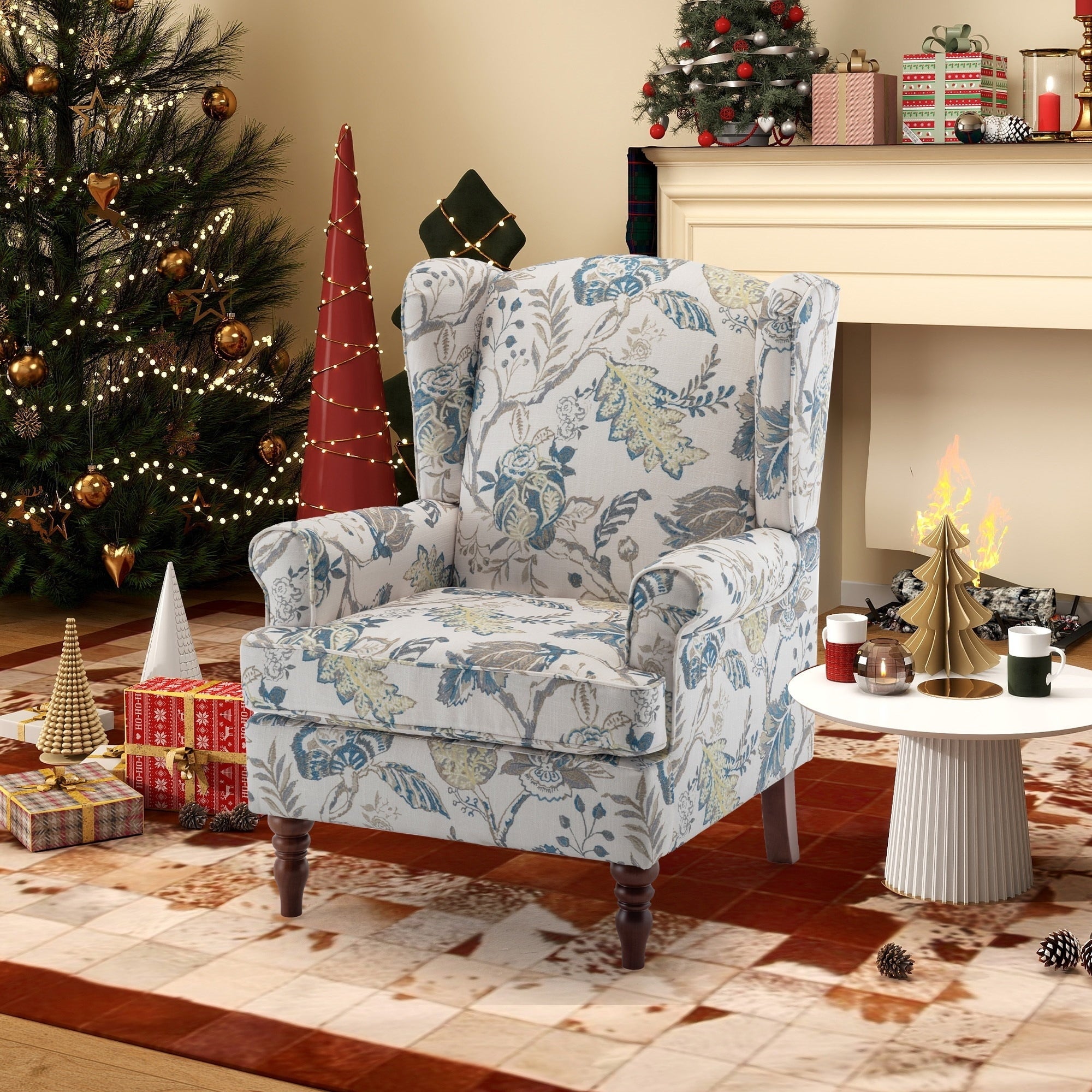 Fauteuil d'appoint moderne Erommy, fauteuil à dossier haut, canapé simple en tissu rembourré avec pieds en bois pour le salon