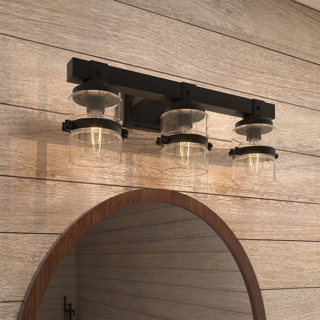 ExBrite Farmhouse 3-lights Bathroom Dimmable Iron Black Vanity Lights Wall Sconces