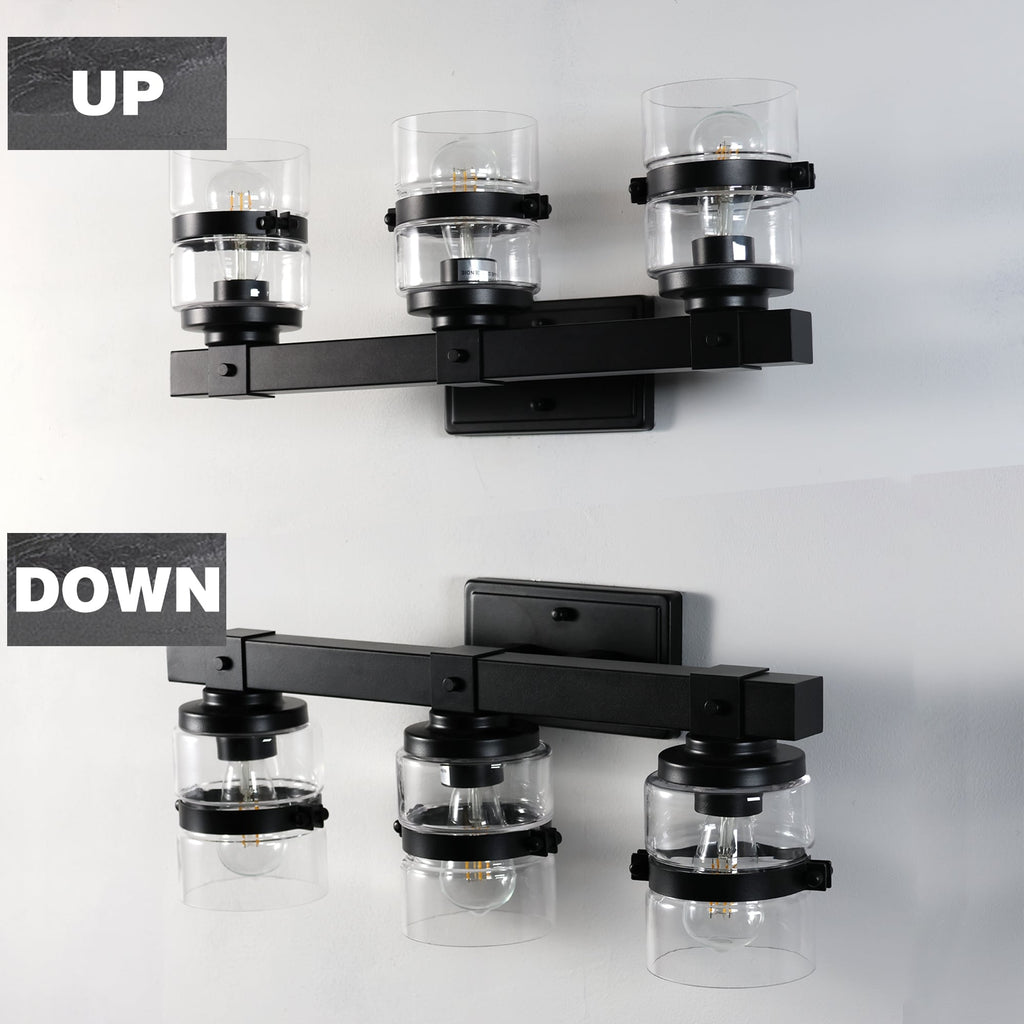 ExBrite Farmhouse 3-lights Bathroom Dimmable Iron Black Vanity Lights Wall Sconces