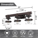 ExBrite Farmhouse 3-lights Bathroom Dimmable Iron Black Vanity Lights Wall Sconces