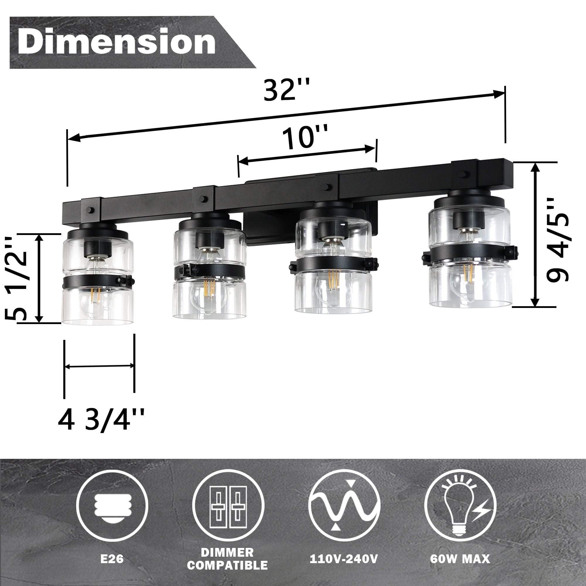 ExBrite Farmhouse 3-lights Bathroom Dimmable Iron Black Vanity Lights Wall Sconces