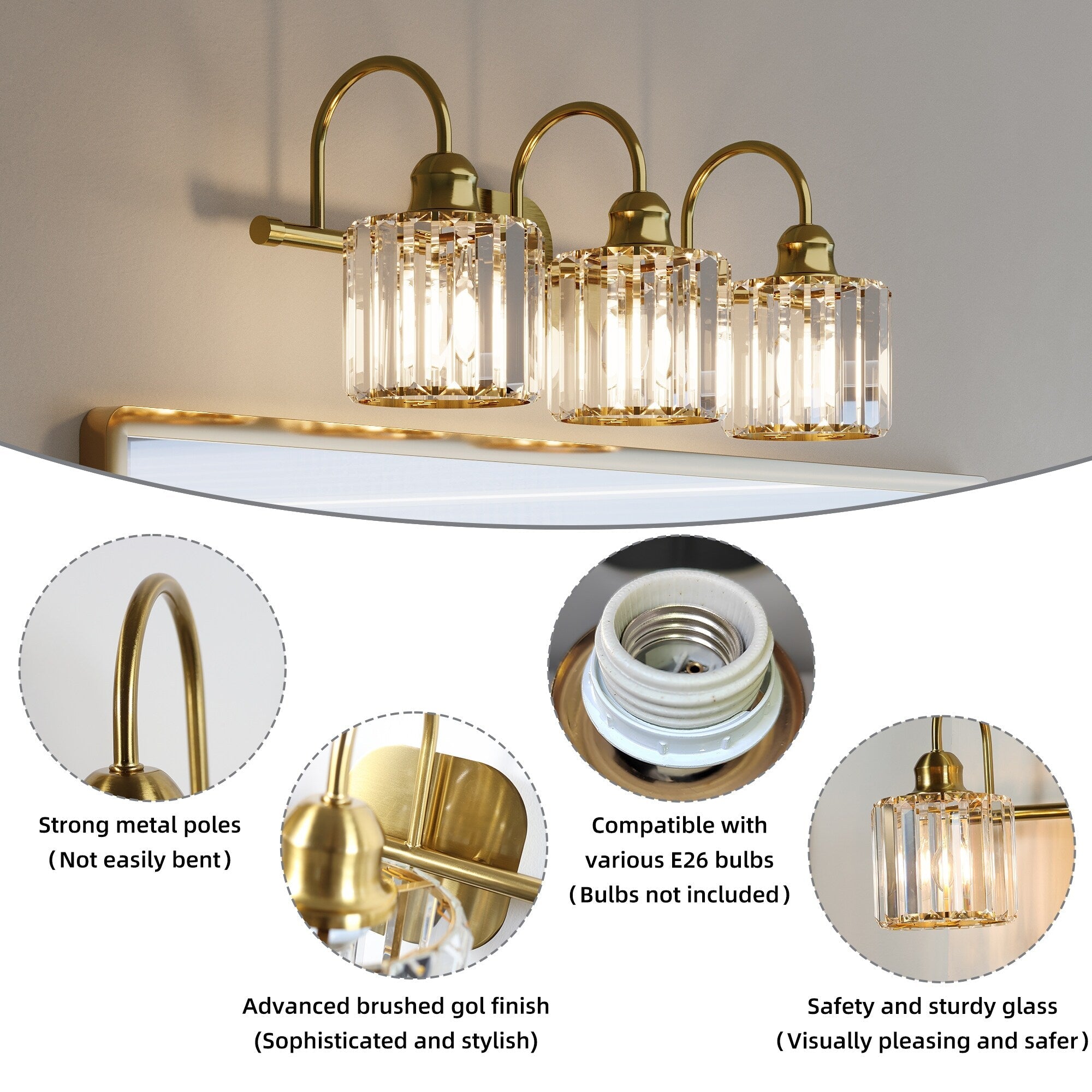 ExBrite Modern Rose Gold 1/2/3/4/5-light Bathroom Dimmable Crystal Vanity Lights Wall Sconces